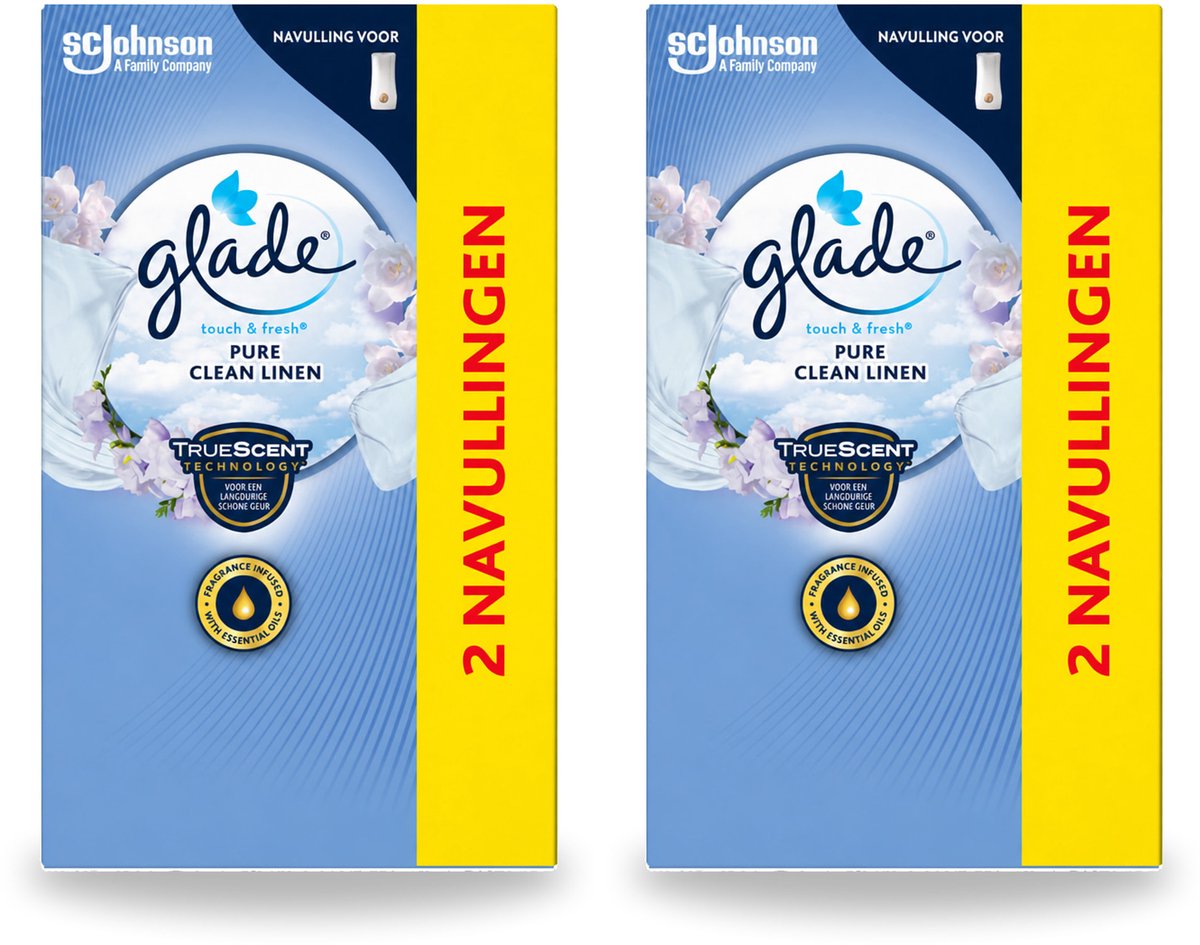 2 x Glade - Touch & Fresh Navulling - Pure Clean Linen - 2 × 10 ml - Voordeelverpakking - 2 stuks
