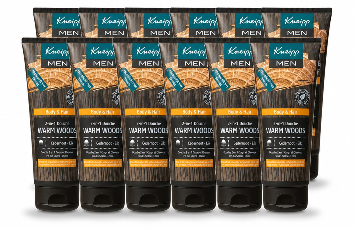 12 x Kneipp - Douchegel - Men - Warm Woods - 2-in-1 - 200 ml - Voordeelverpakking - 12 stuks
