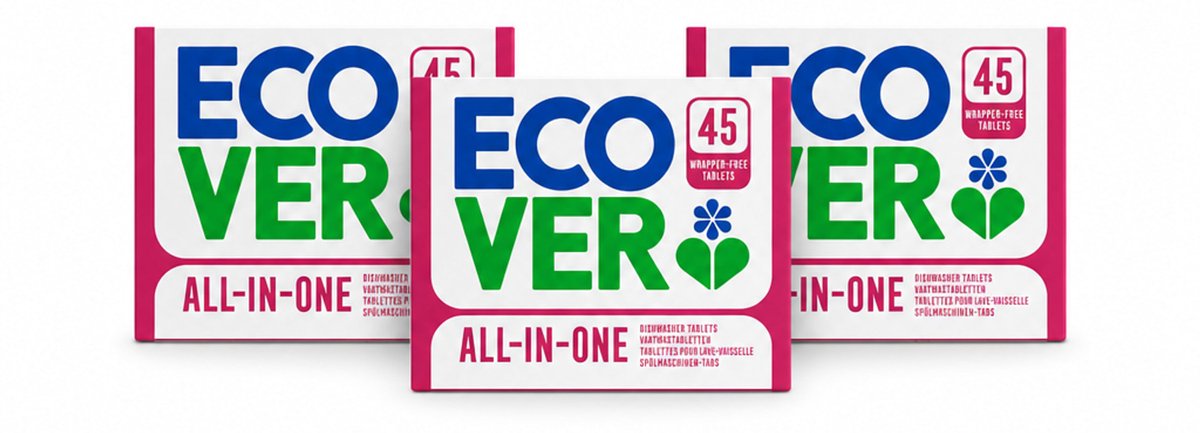 3 x Ecover - Vaatwastabletten All-in-One - Lemon & Mandarin - 45 Tabs - Voordeelverpakking - 3 stuks