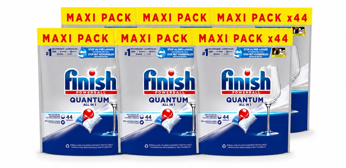 6 x Finish - Vaatwasmiddel - Quantum All in One Regular - Alles-in-1 Kracht - 44 capsules - Voordeelverpakking - 6 stuks