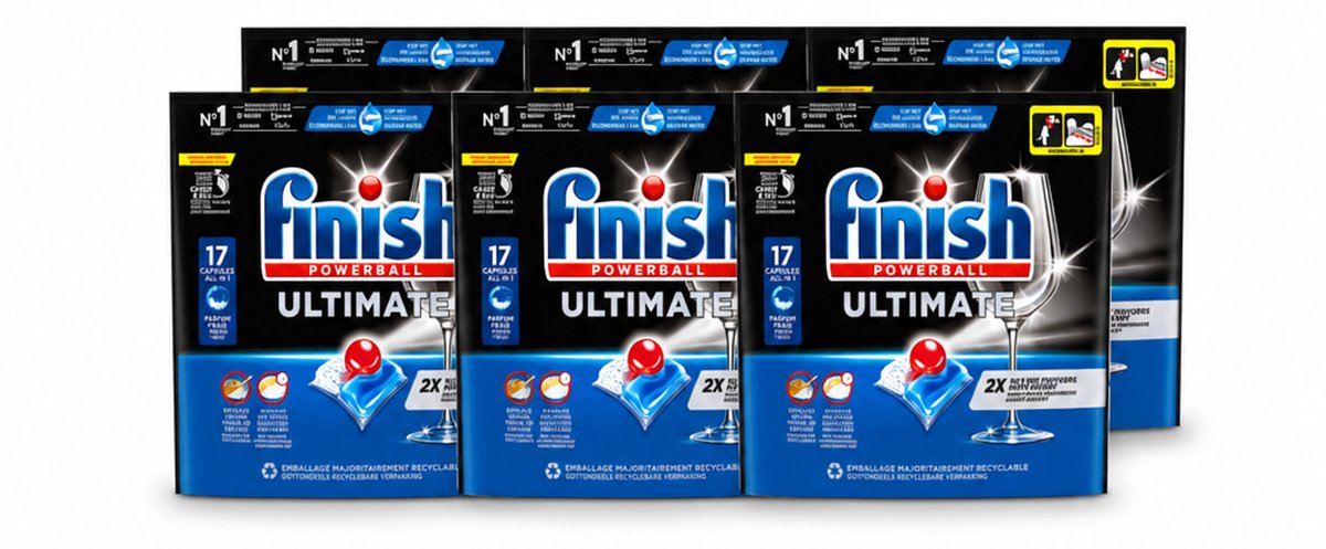 6 x Finish - Vaatwasmiddel - Ultimate Vaatwastabletten Regular - Krachtige Reiniging - 17 capsules - Voordeelverpakking - 6 stuks