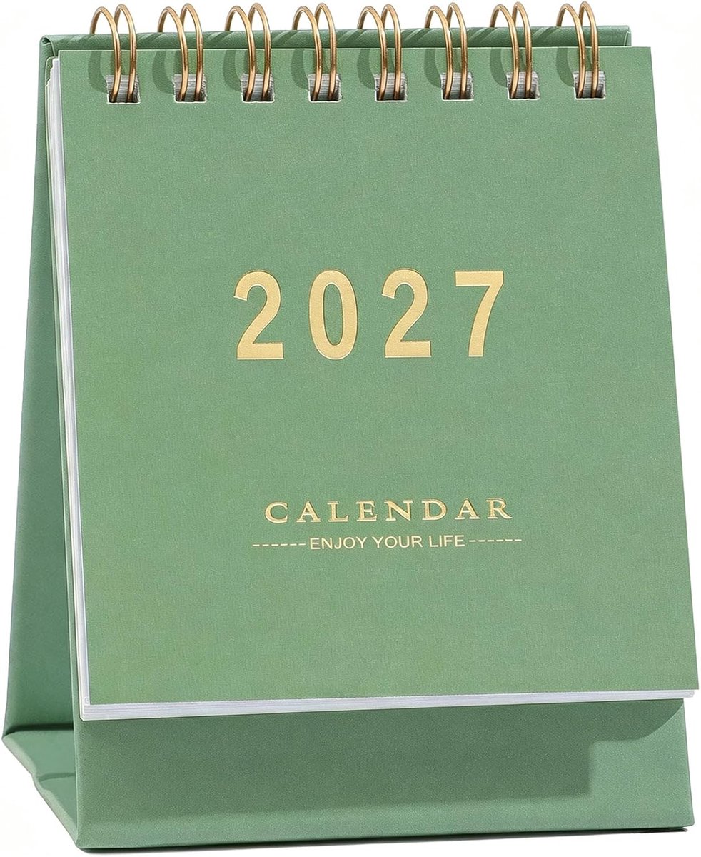 Bureaukalender voor Planning - Staande Flip - 2026.7-2027.12 - Dik 250GSM Papier - 122x76 mm - Groen