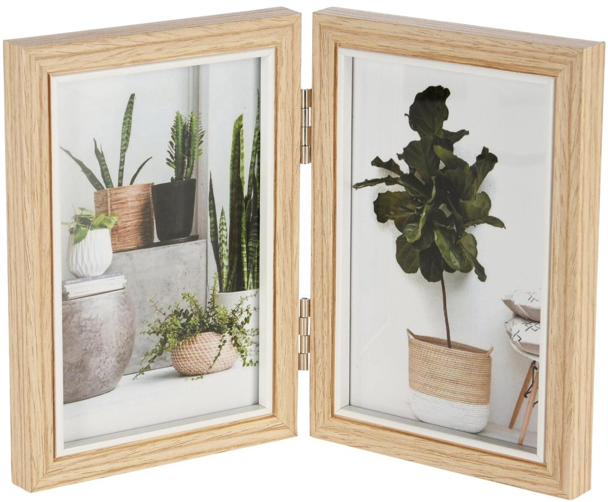 Home & Styling Fotolijstje dubbelzijdig - 24 x 2 x 17 cm - hout - fotolijst collage van 13 x 18 cm - staand Lichtbruin