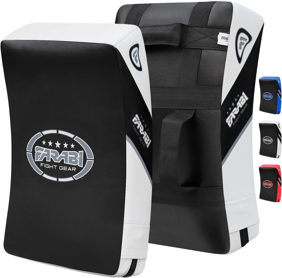 Boksbal standaard - Zwart/Wit - 52 x 37 x 10 cm - Gebogen Kunstleren Kickbokspad - Voor MMA en Vechtsporttraining