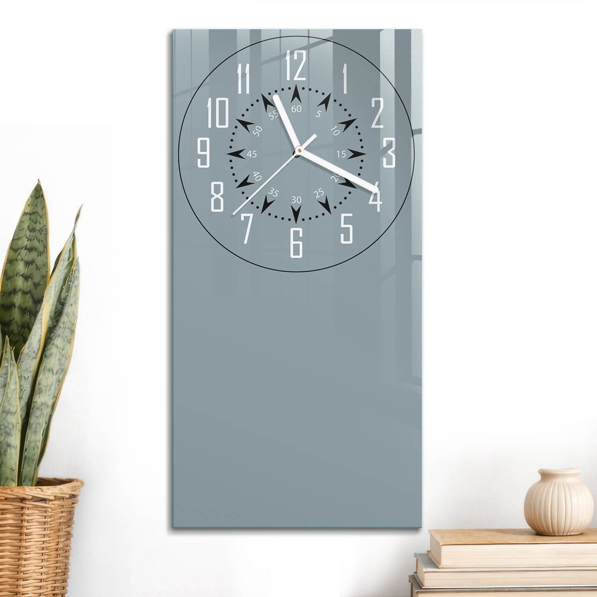 ArtPrintCave Blauw Glazen Klok - 30x60 cm - Rechthoekige Wandklok - Minimalistische Klok Unieke Klok - Achtergronden En Patronen Stille Wandklok - Witte Klokwijzers