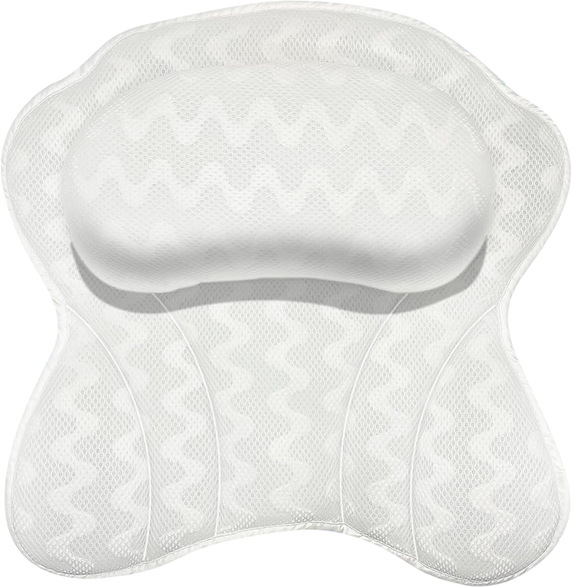 REDOM Badkussen 23 x 43 x 7 cm – Comfortabel badkuip kussen met 4D mesh ontwerp en 6 zuignappen – Praktische bad accessoires voor ontspannen badmomenten – Polyester vezel – Wit