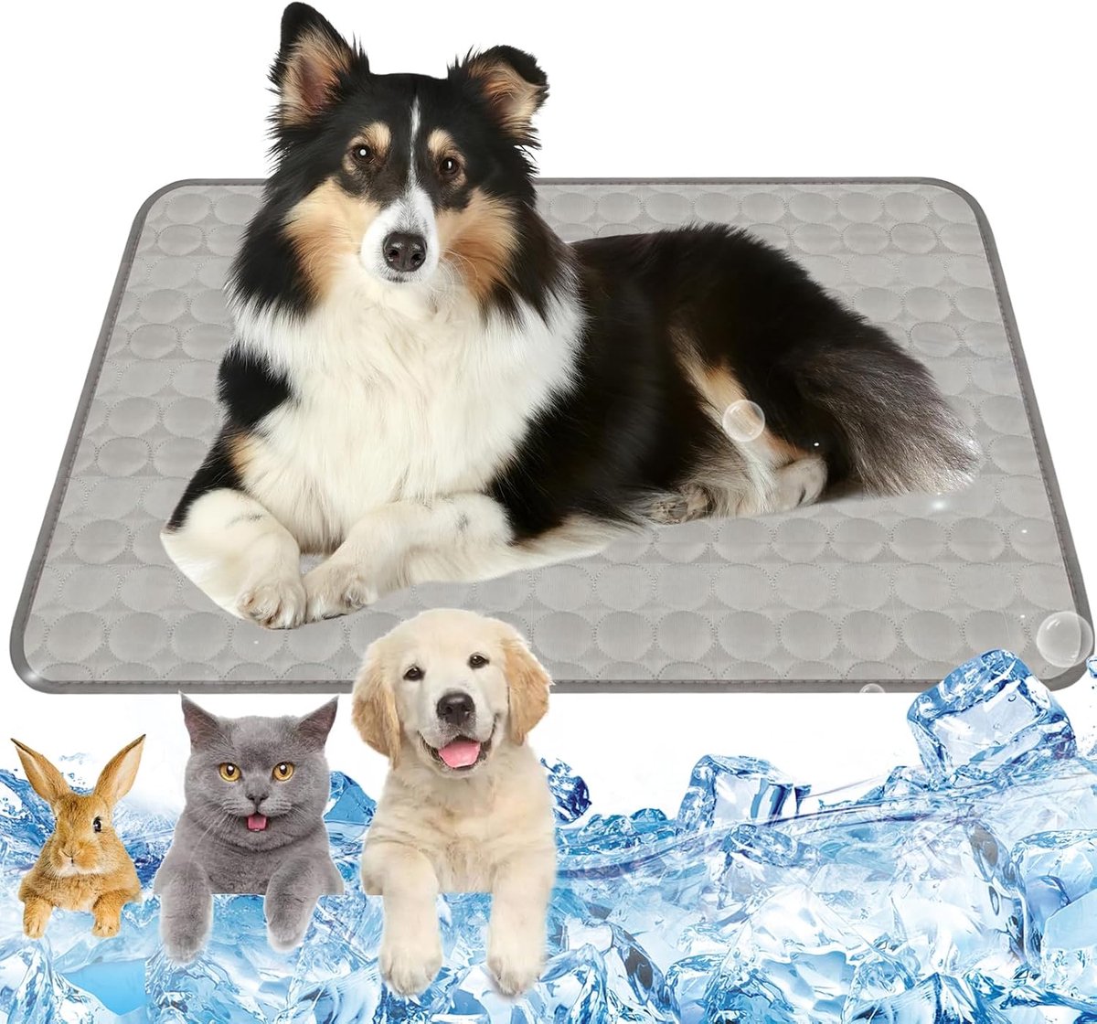 Zelfkoelend, 100 x 70 cm, koelmat voor hond, grijs, koelmat voor honden, maat XL, koelmat voor katten en katten, wasbaar, koelmat voor thuis, onderweg of in de auto