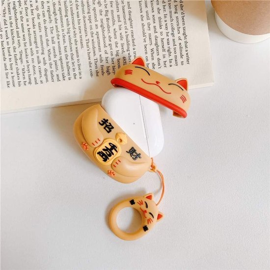 Hoesje voor AirPods 4, grappig schattig 3D cartoon-ontwerp gelukskat zachte siliconen beschermhoes met sleutelhanger voor vrouwen meisjes — afbeelding 3