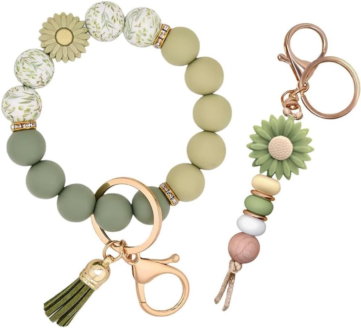 Dames auto fringe sleutelhanger met kleine madeliefjes decoratie armband kralen pols voor vrouwen en meisjes