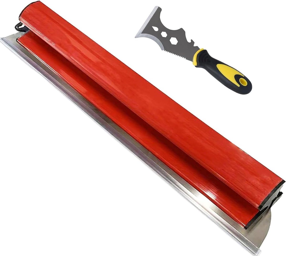 2-delige spatelset, nivelleringsapparaat voor muren en plafonds, met 16-in-1 multifunctionele schraper van roestvrij staal, flexibel pvc-lemmet voor spatels, scheren, renoveren en knutselen (60 cm)