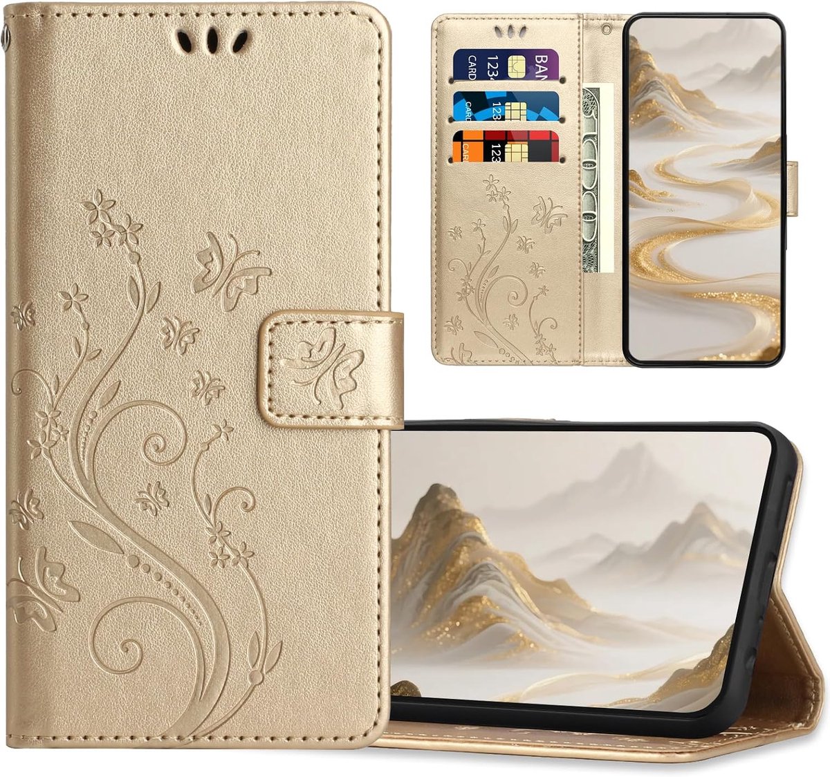 Hoesje voor iPhone 13 Mini, Magnetische Beschermhoesje, PU Lederen Portemonnee Hoes voor iPhone 13 Mini, Goud