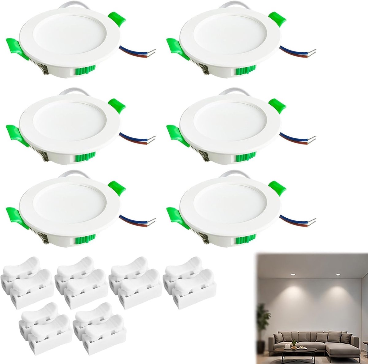 Ultravlak, 4 W, 340 lm, uitsparing 55-68 mm, instelbare temperatuur (3000 K, 4500 K, 6000 K), hoogwaardige spot IP44 voor badkamer, keuken, zuinige en duurzame verlichting, 6 stuks