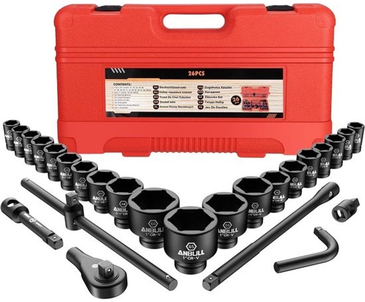 27-delige 3/4" en 1" Impact Dopsleutel Set - Ondiepe Sleutels in Metrische Maten