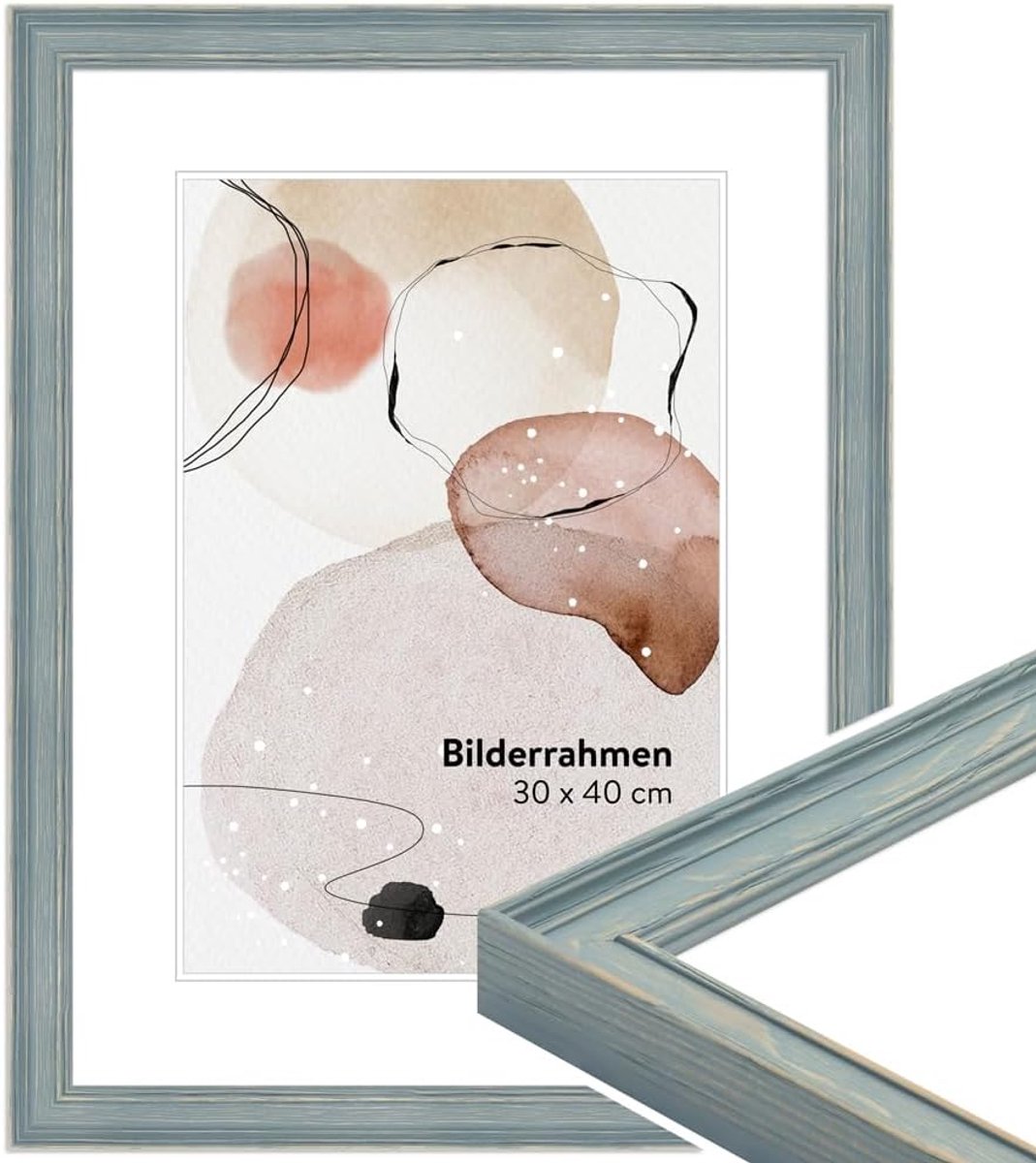 Fotolijst blauw hout, fotolijst 15x20 cm, frame landhuisstijl