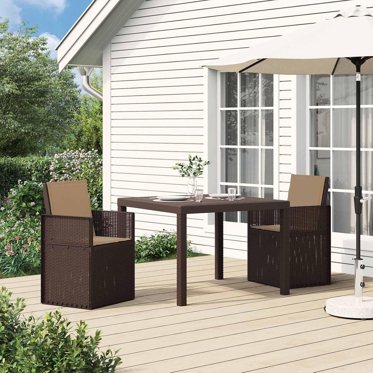 Eetkamerstoelen voor de tuin, 2 stuks, duifbruin, PP
