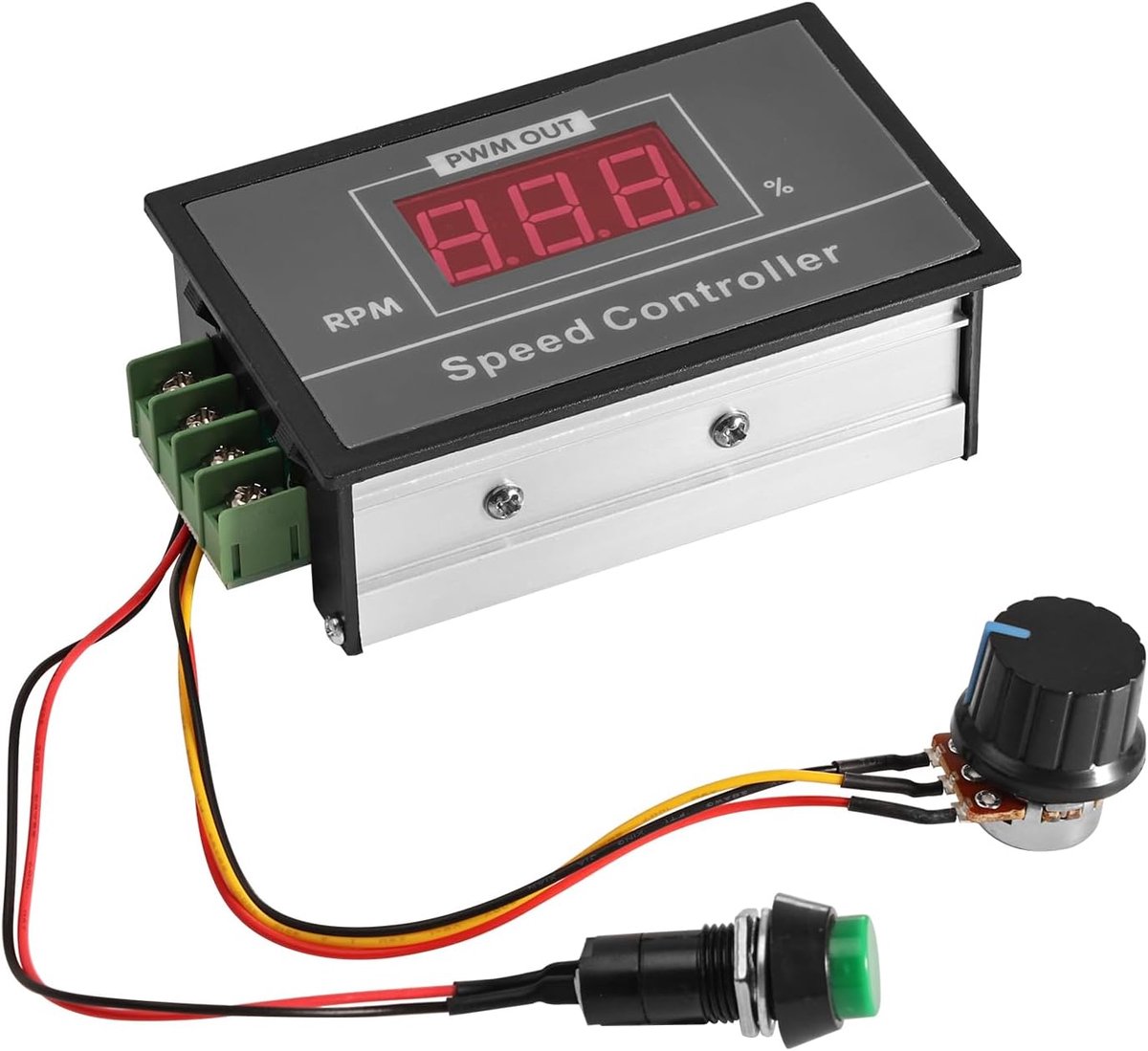 Toerentalregelaar DC motor, PWM-regelaar DC 6-60V 12V 24V 36V 48V 30A instelbaar, PWM-controller met digitaal display, traploze motor snelheidsregelaar met potentiometer en start-stop-schakelaar