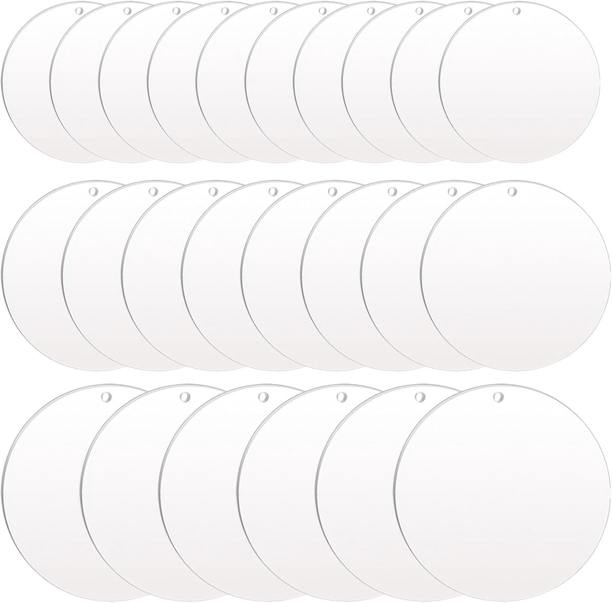 24 stuks ronde acrylplaten met gat, 5 cm/7,5 cm/10 cm acrylplaat, transparant, blanco om te plotten, acrylglasplaat, doe-het-zelf acrylhangers, voor schilderen, decoratieve hangers
