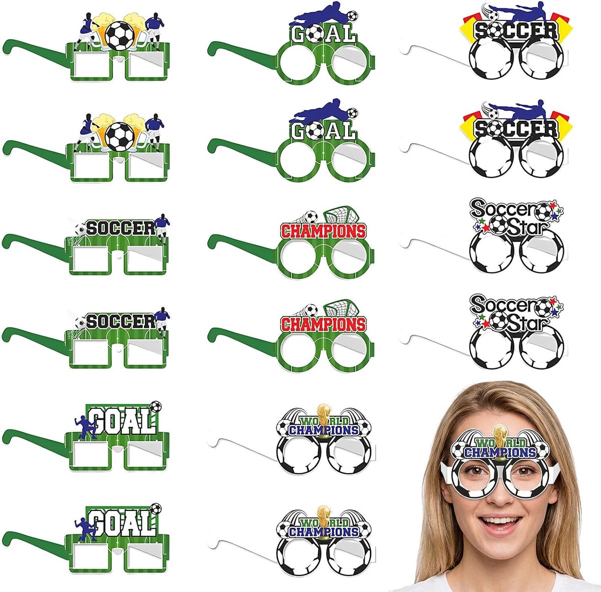 Brillen van papier, grappige bril voor verjaardag en fotobooth, feestaccessoires voor kinderen en volwassenen, 2 sets van 8 stuks, licht karton