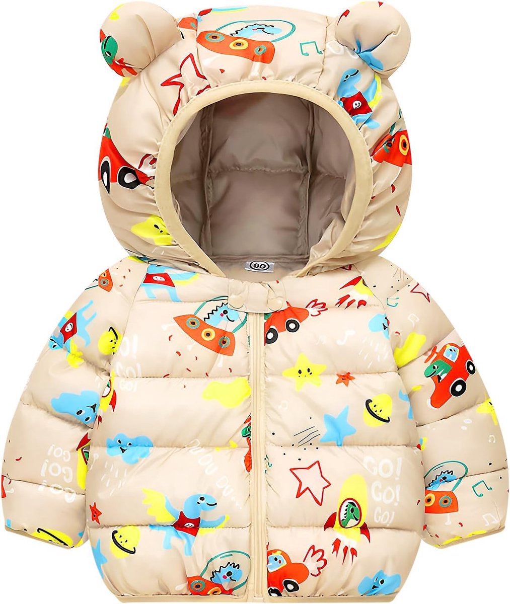 Kids Winterjas Jas Zip Print Patroon Hooded Jacket Windproof Warm Ultralight Outerwear Snowsuit voor Jongens Meisjes 12 Maanden-5 Jaar, SIZE 80-110