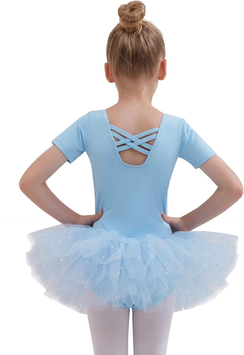 Balletkleding meisjes balletjurk katoen balletshirt korte mouwen balletpak dansjurk dansbody met rok tutu