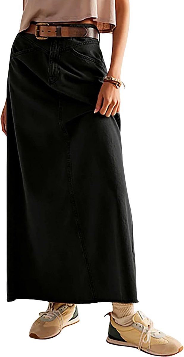 Dames Casual Elegant A-Lijn Denim Zomerrok Met Zakken Hoog Taille Maxirok