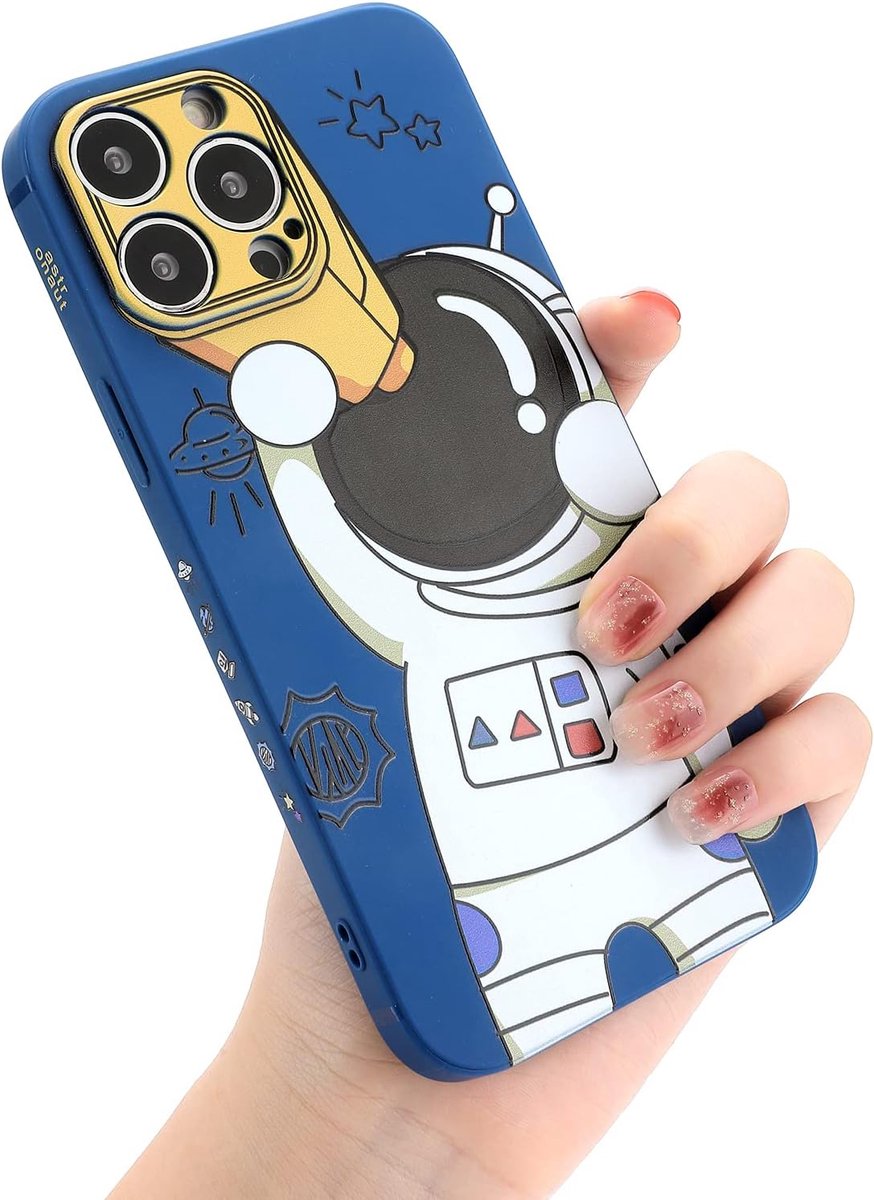 Queen Leuk hoesje voor iPhone 11 Pro, cool cartoon astronaut ruimteontwerp, stijlvolle bumper, zacht TPU-rubber, beschermende antislip, schokbestendig, creatief hoesje (blauwe telescoop, iPhone