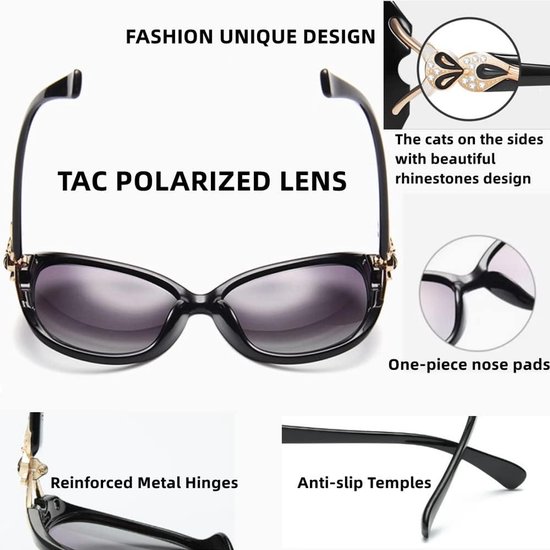 Zonnebril voor dames, gepolariseerd, modieus, groot montuur, UV400-bescherming, oversized brillen voor tieners, meisjes en dames — afbeelding 5