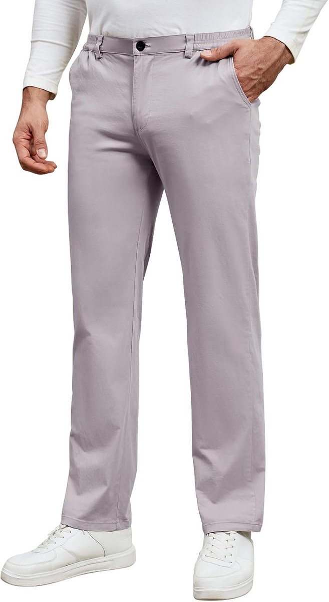 Chinobroek voor heren, katoen, vrijetijdsbroek, elastische taille, regular fit, sportbroek, herenbroek met zakken