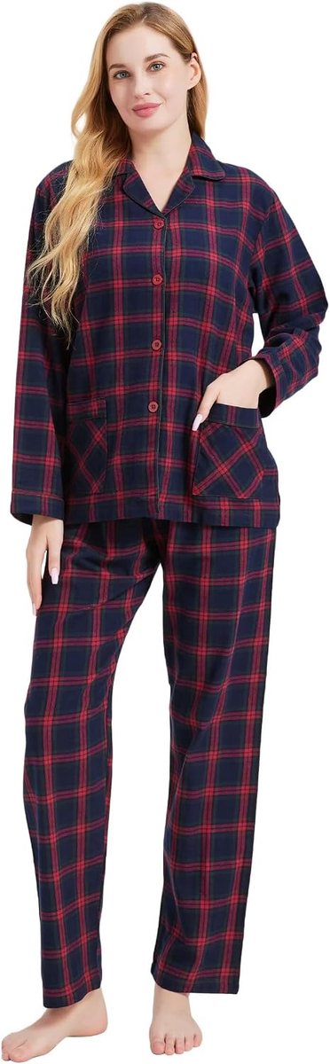 Pyjamaset voor heren, 2-delig, geruite comfortabele nachtkleding, pyjama's met zakken