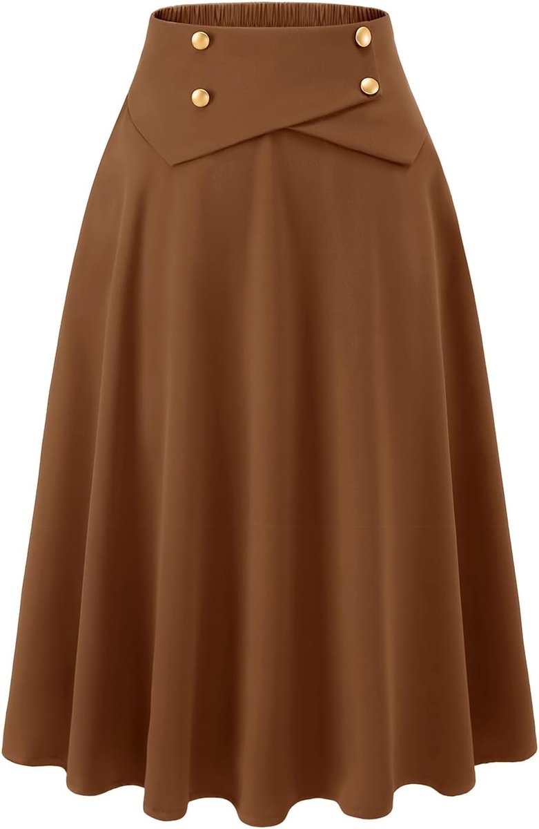 Rok voor dames, midi-lengte, vintage A-lijn, rokken, basic casual rok, hoge taille, vrijetijdsrok met zakken
