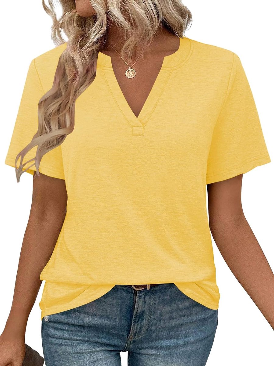 T-shirt Dames Zomer Korte Mouw Tops V-hals Basic Top Lang Shirt Los Casual