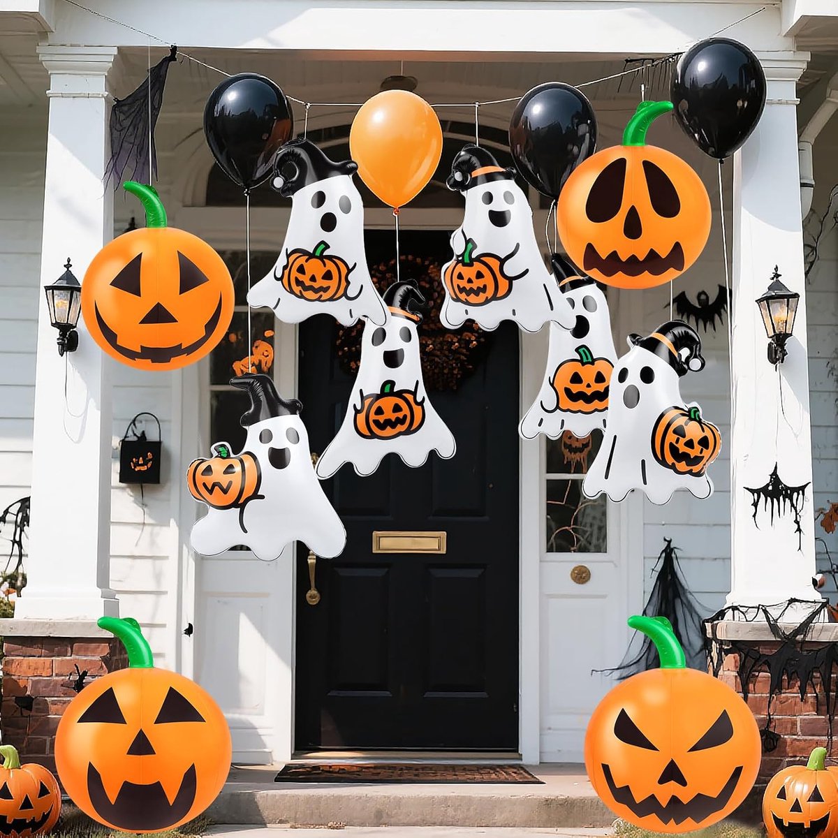 10 stuks 40 cm Halloween opblaasbare pompoen en spoken set buitendecoraties PVC opblaasbare hangende pompoen en geesten opblaasbare pompoen en spoken voor feest tuindecoratie