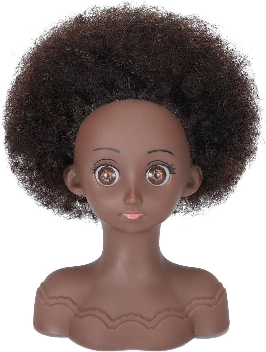 Mannequin Hoofd Professioneel Mannequin Hoofd met Synthetisch Recht Haar, Mini Mannequin Styling Hoofd om Vlechten te Oefenen (krullig bruin)