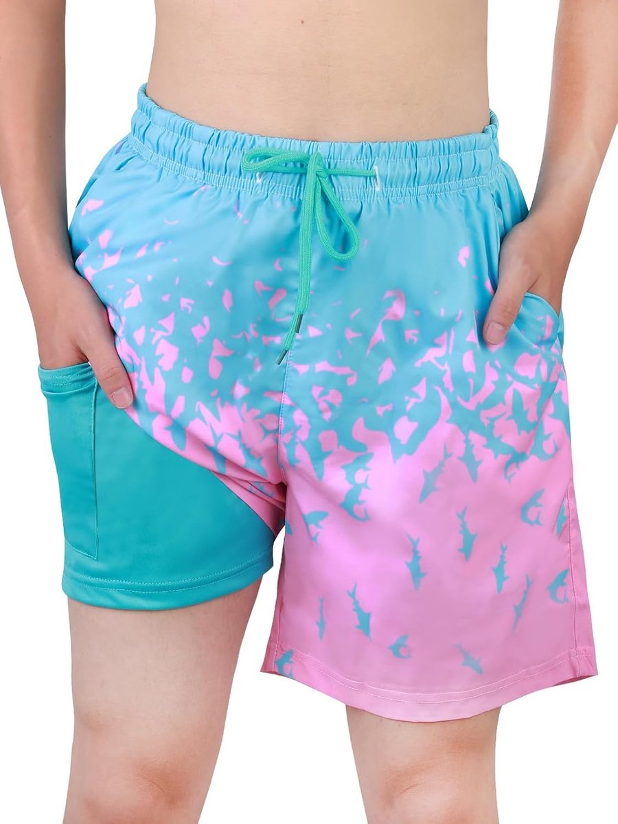 Zwembroek voor jongens, 2 en 1, sneldrogend, met boxershorts, liner en zwembroek voor kinderen, met zakken en verstelbaar trekkoord