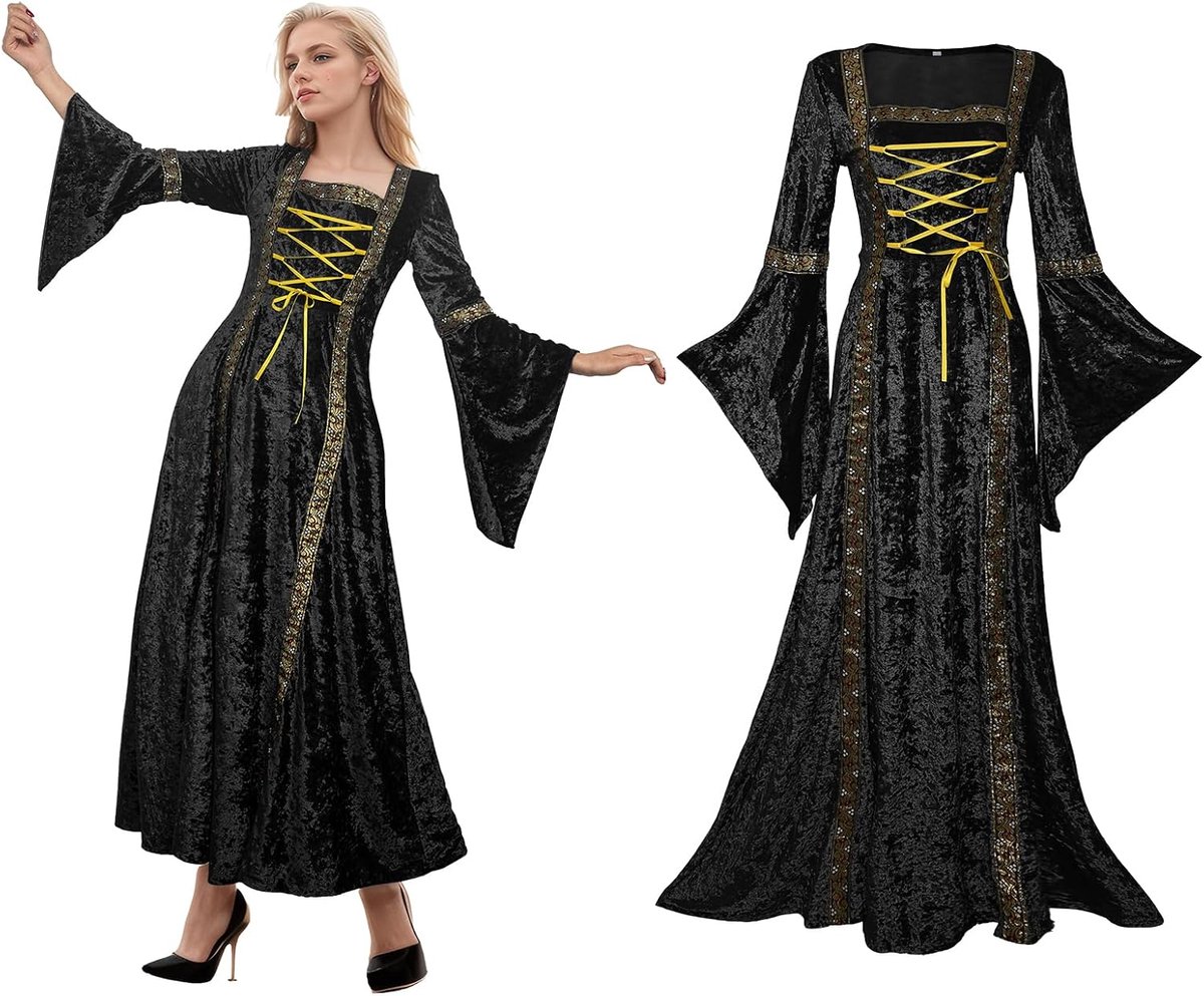 Fluwelen jurk voor vrouwen, renaissance-kostuums, Victoriaanse vintage gewaad, Helyan, cosplay, feest