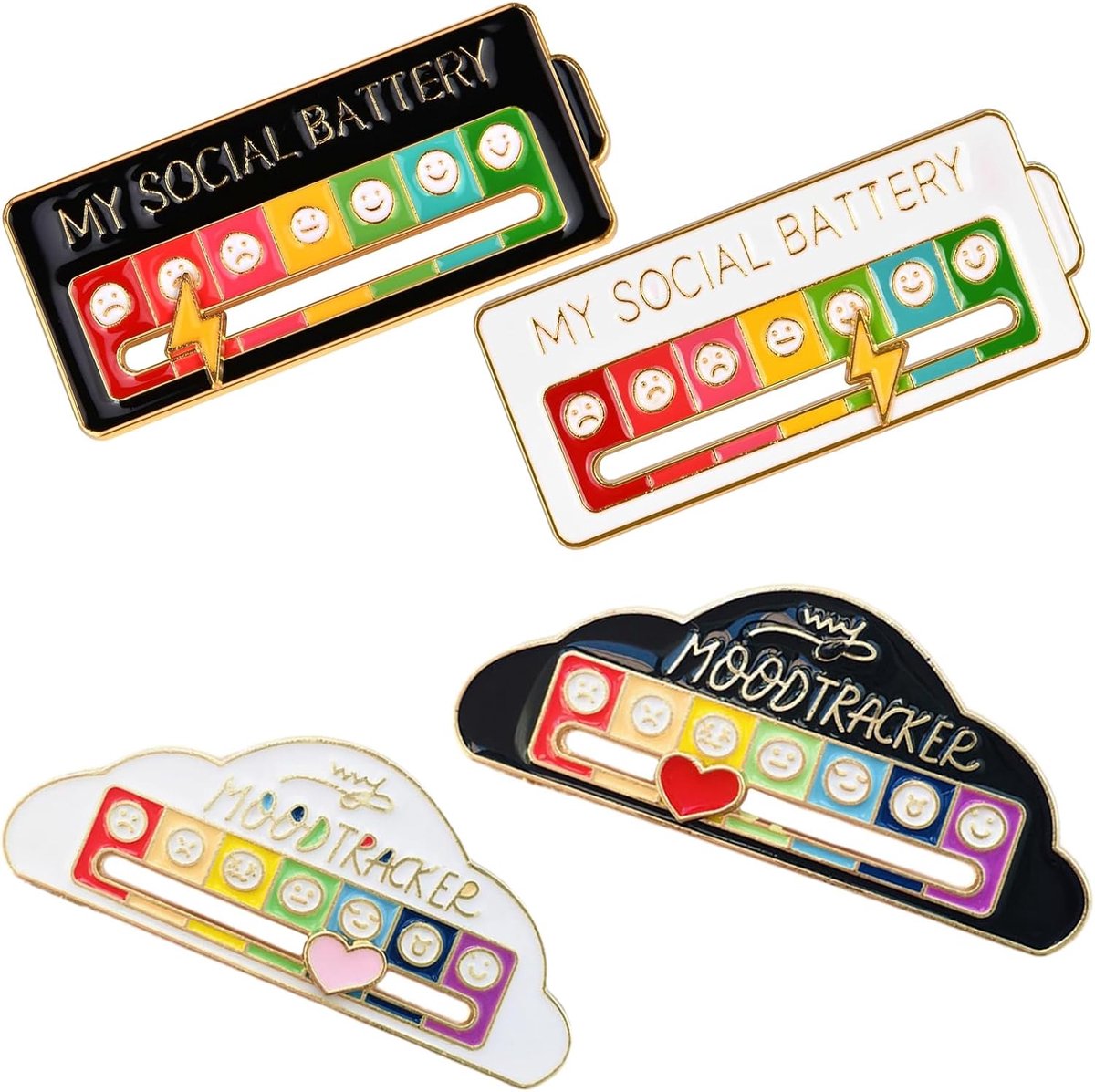 4 stuks sociale batterij en wolkspeldjes badges schattige badges stemmingsconversie broche pin badge reversspeldjes sociale batterij broche pinnen kunt u in stilte uw stemming aangeven