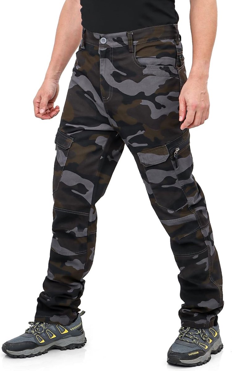Cargowerkbroek voor heren, casual, outdoor, camouflage, katoen, trekkingkleding, camping, met 10 zakken