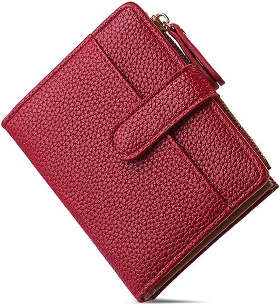 Portemonnee voor dames, PU-leer, portemonnee, kleine creditcardhouder met ritssluiting, minimalistisch muntvak, Rood, Minimalistisch