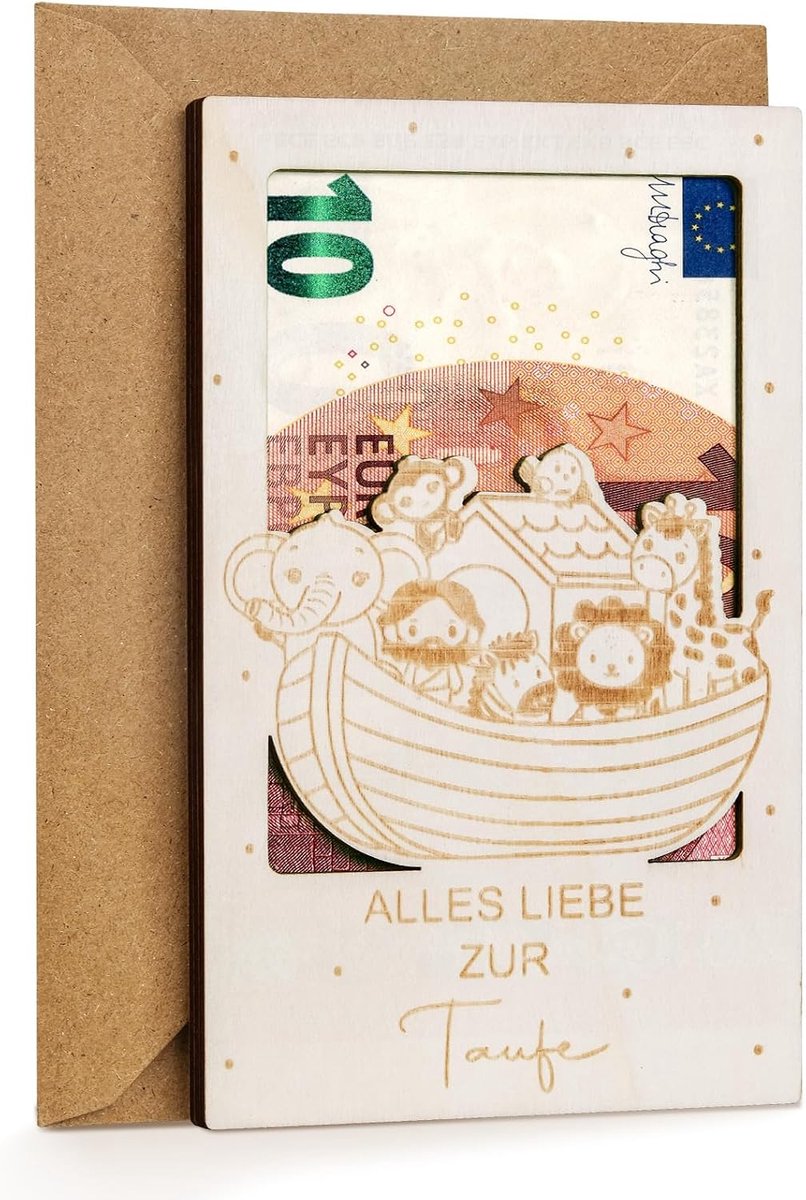 Geldcadeau, doop, geldgeschenkverpakking met enveloppen, doopgeschenken, ark van hout voor meisjes en jongens