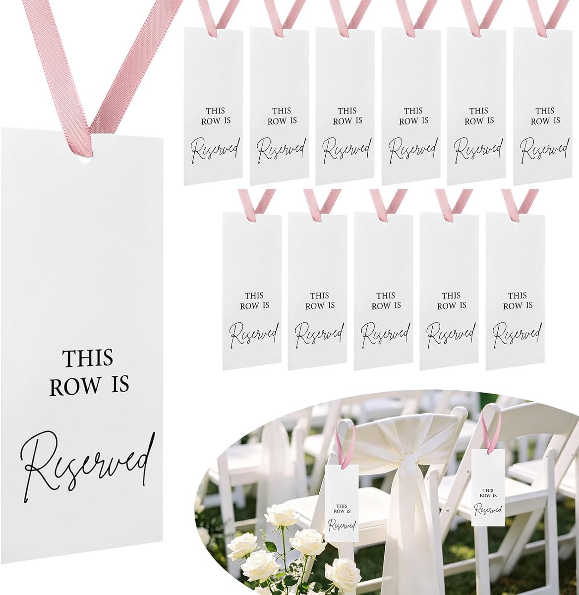 Bord met lint, 12 borden voor bruiloftsstoel, plaatskaarten, Reserved Signs for Wedding, bord voor bruiloften, banketten, kerkevenementen