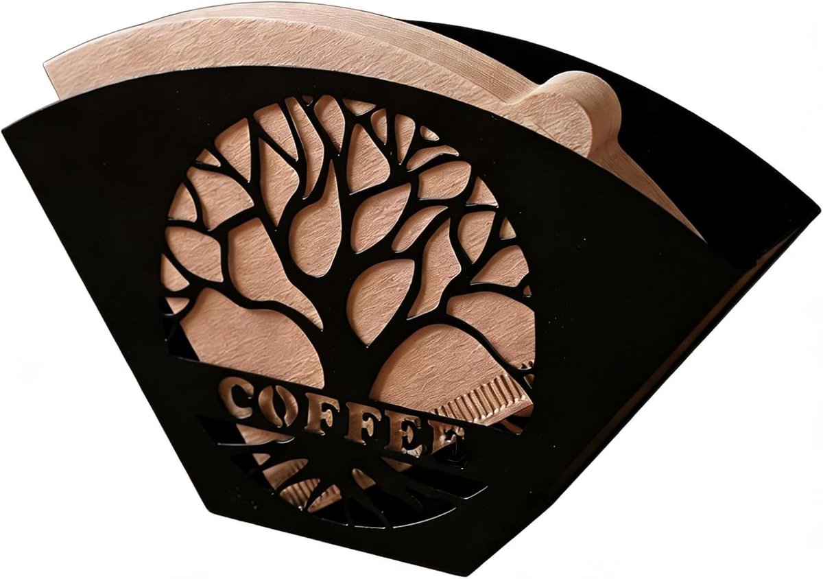 Herbruikbare standaard container dispenser rek plank, bewijs koffiefilter papierhouder standaard voor V60 kegel maat 4 & maat 2 filterpapier (zwart)
