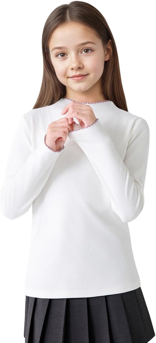 Thermoshirt Kinderen Zacht Basic Bovenkleding Langmouwen Warm Ondershirt Halfhoge Kraag met Golfrand Ondertrui Slim Fit Pullover voor Casual School 7–13 jaar
