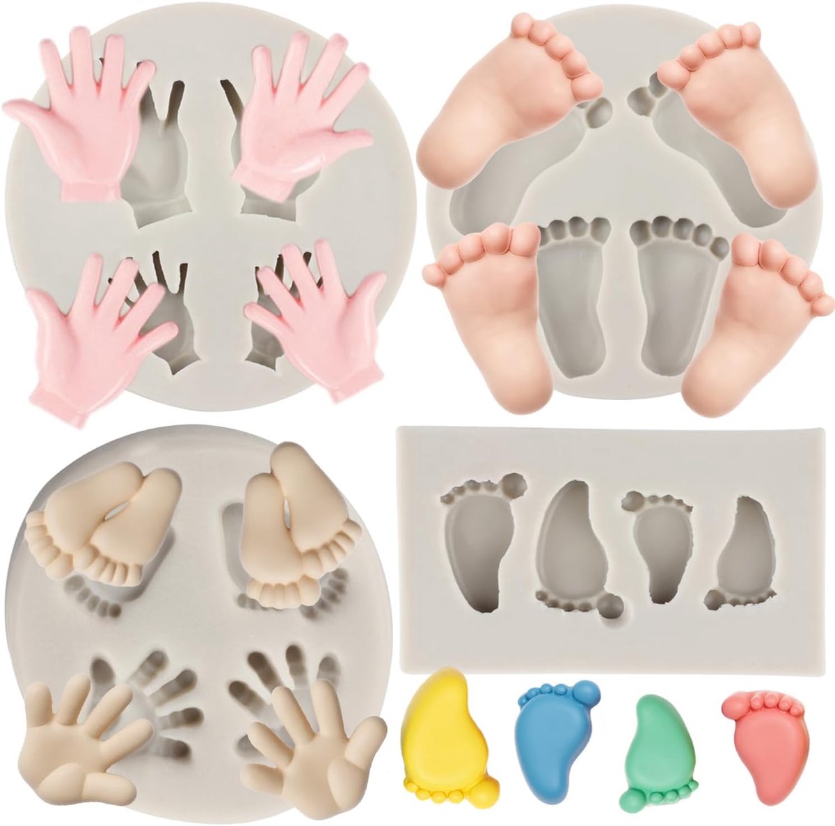 Siliconen Fondant Mallen Baby Hand Voet Siliconen Mallen voor Baby Shower Cake Decoratie Cupcake Topper Snoep Polymeer Klei Chocolade Gum Pasta Set van 4