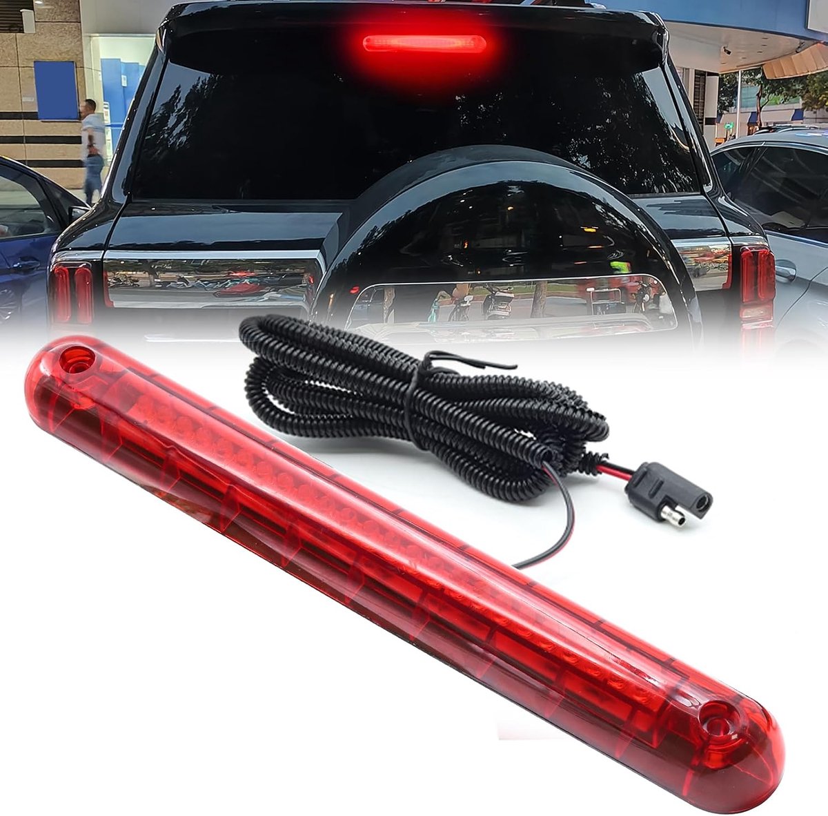 Achterlichtstrip voor aanhanger, universeel, extra remlicht met SAE-connectorkabel, 24 leds, stoplicht, waterdicht, 12 V, rood, 1 stuk