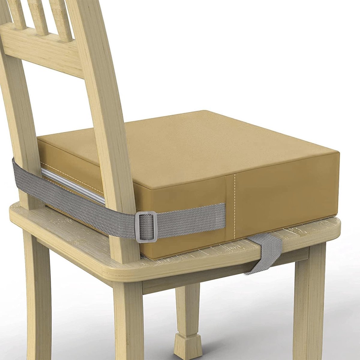 Boosterstoel voor eetkamerstoel, PU wasbare dubbele veiligheidsgordels antislip onderkant kinderen booster stoel dineren, draagbaar reiskussen (kaki)