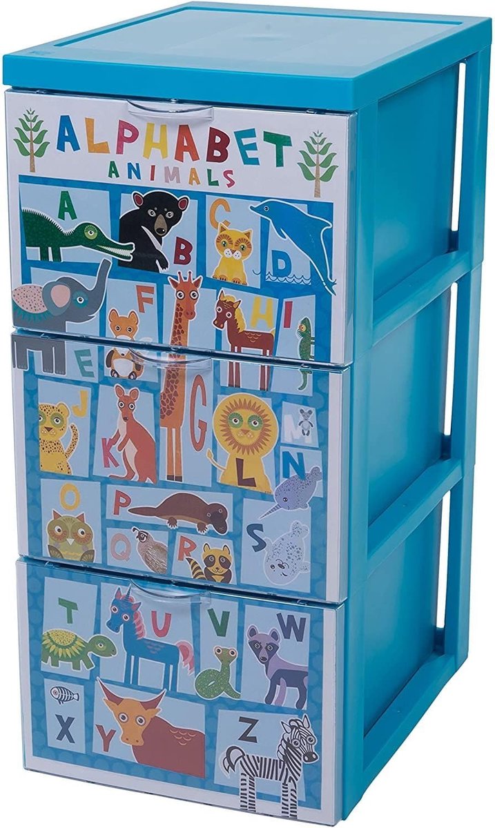 Ohyama, Opbergkist, toren, 3 laden van 15 L, met wielen, ergonomische handgrepen, woonkamer, slaapkamer, kantoor - Style Chest SCF-303 - Alfabet