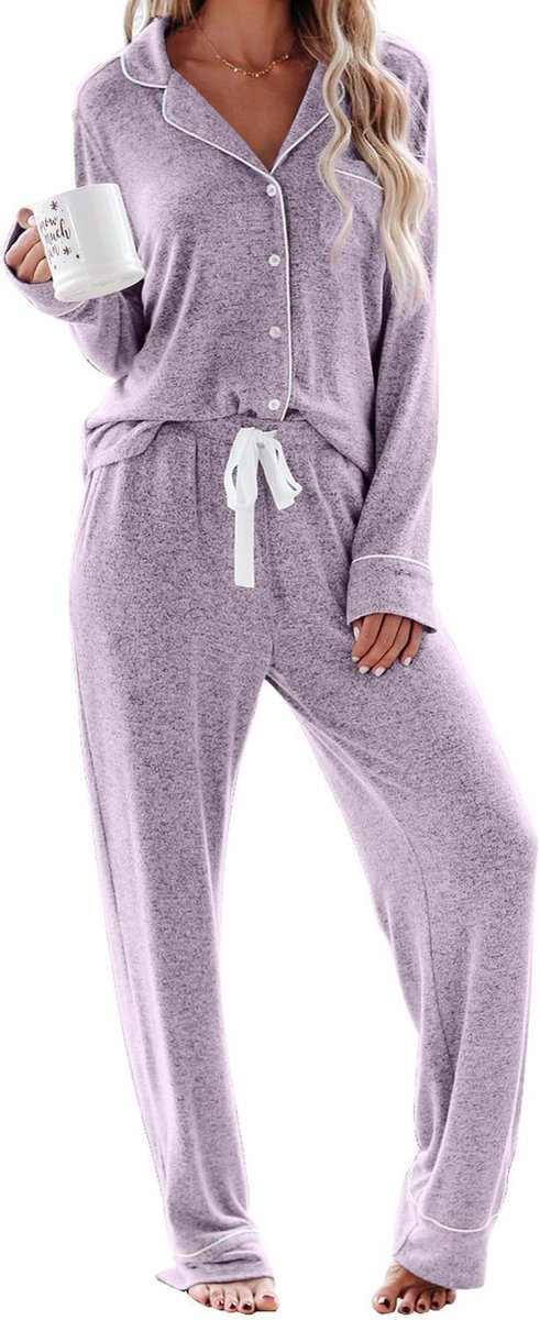 Pyjama dames lange pyjama sets met knoopsluiting tweedelige nachtkleding huispak