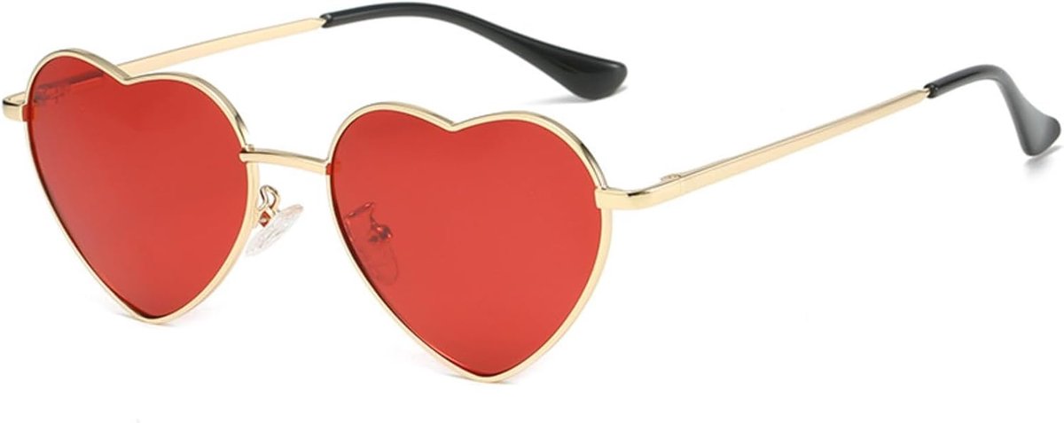 Hartvormige zonnebril voor dames, vintage metalen frame, leuke glazen voor feestjes en festivals