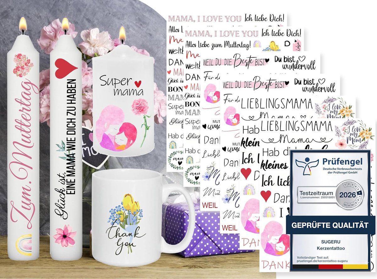 6 stuks kaarsentoo (200+ patroon), moederdagcadeau, watertransferdruk, waterschuiffolie, kaarsenfolie, moederdagcadeau, verjaardag, mama, surprise (Mama)
