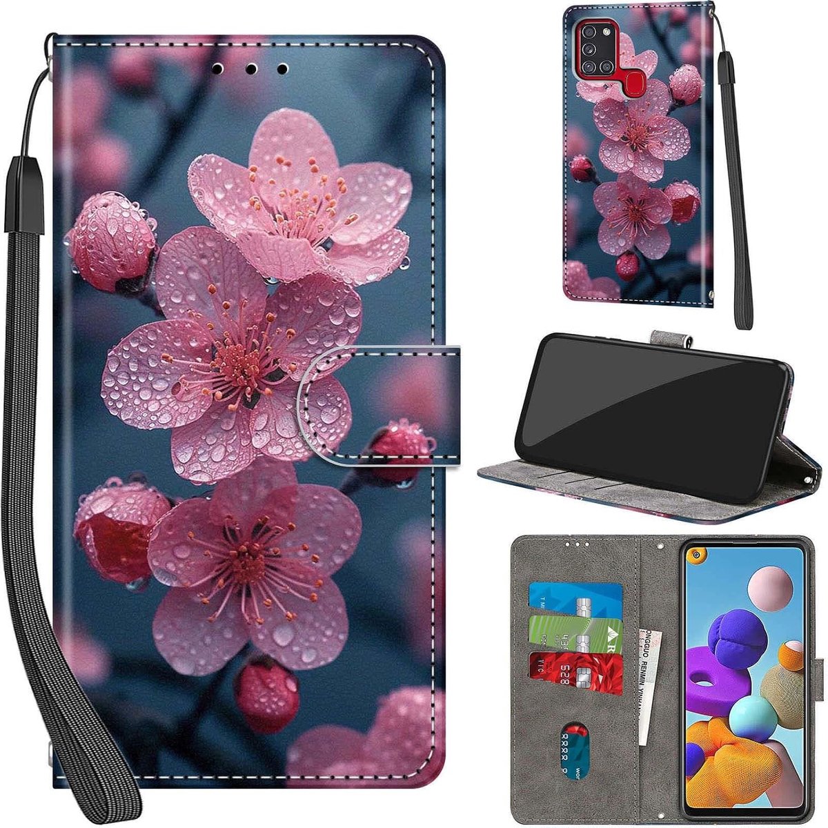 Portemonnee Telefoonhoes voor Samsung Galaxy A21s Bloemen